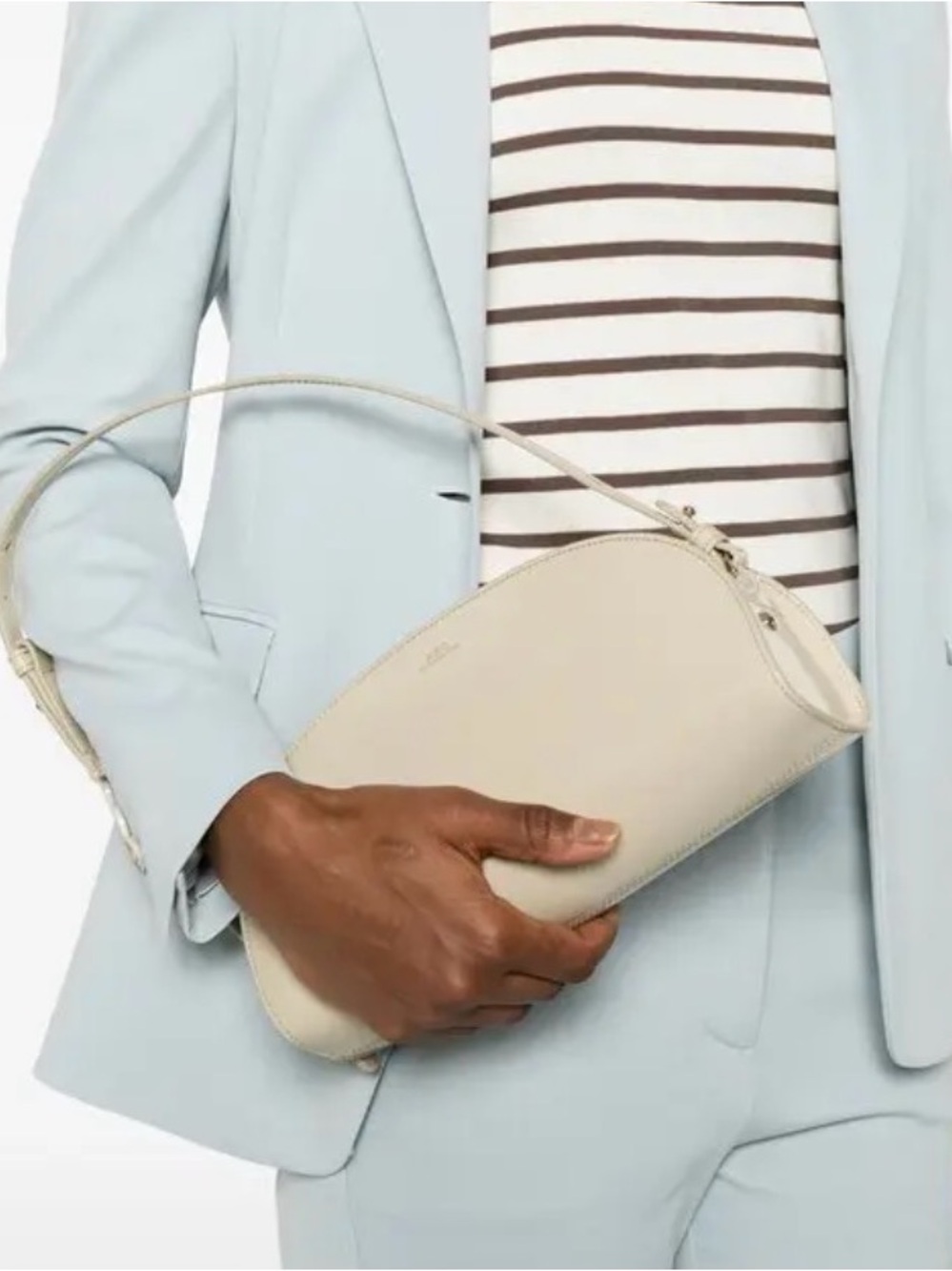 A.P.C. Nude Half-Moon Leather Shoulder Bag